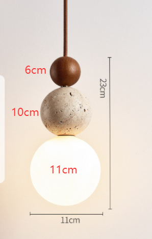 Ceiling Hanging Globe Pendant Light with Frosted Glass and Travertine Spheres