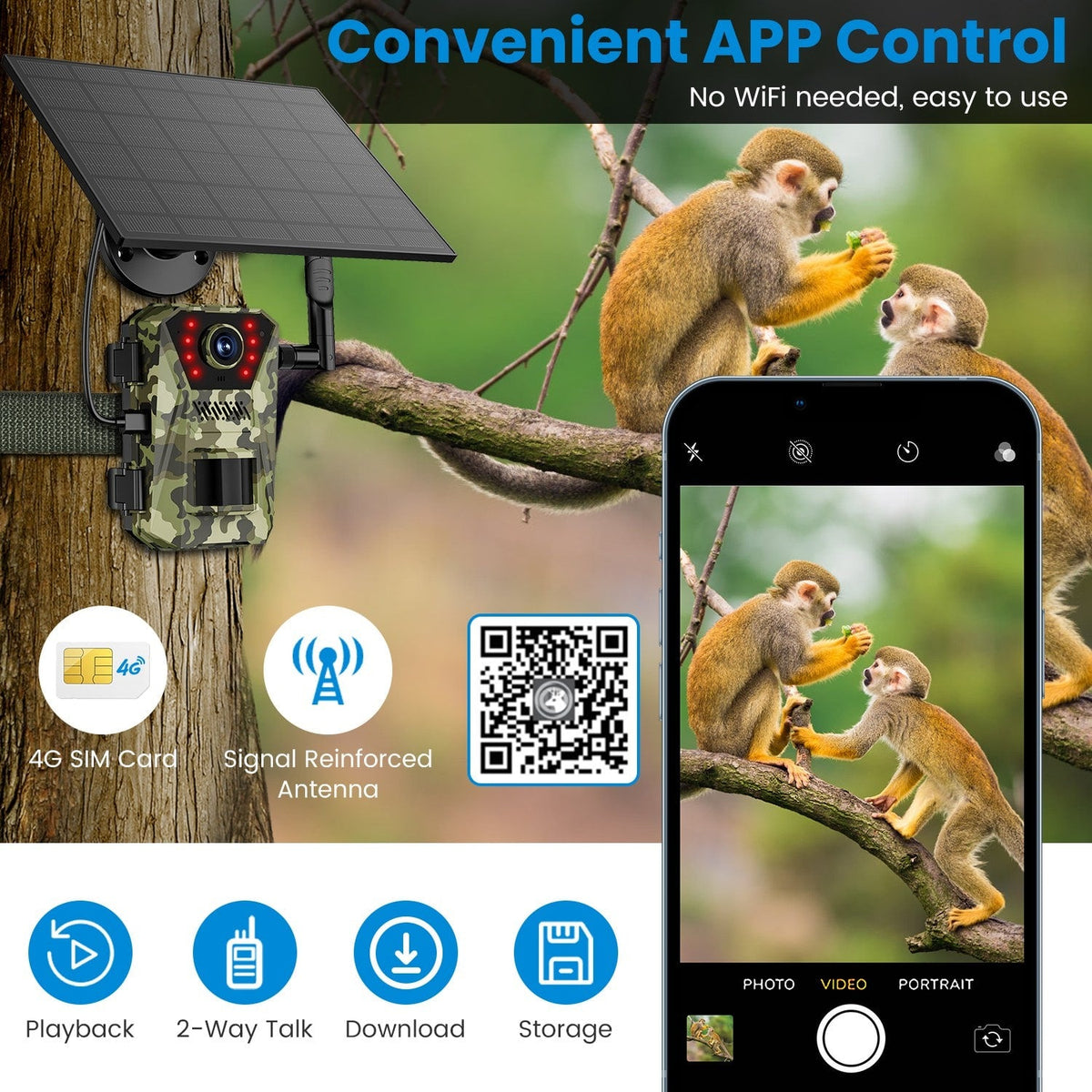 Cellular Trail Wildlife Camera with Solar Panel 4K Night Vision and Wireless Cell Connection