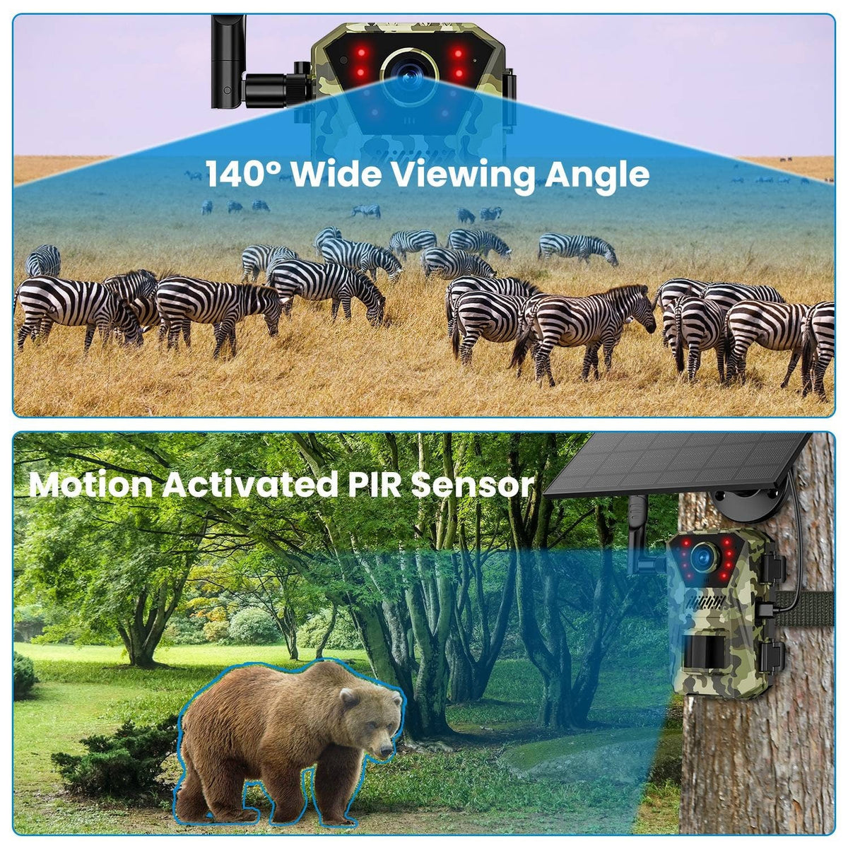 Cellular Trail Wildlife Camera with Solar Panel 4K Night Vision and Wireless Cell Connection