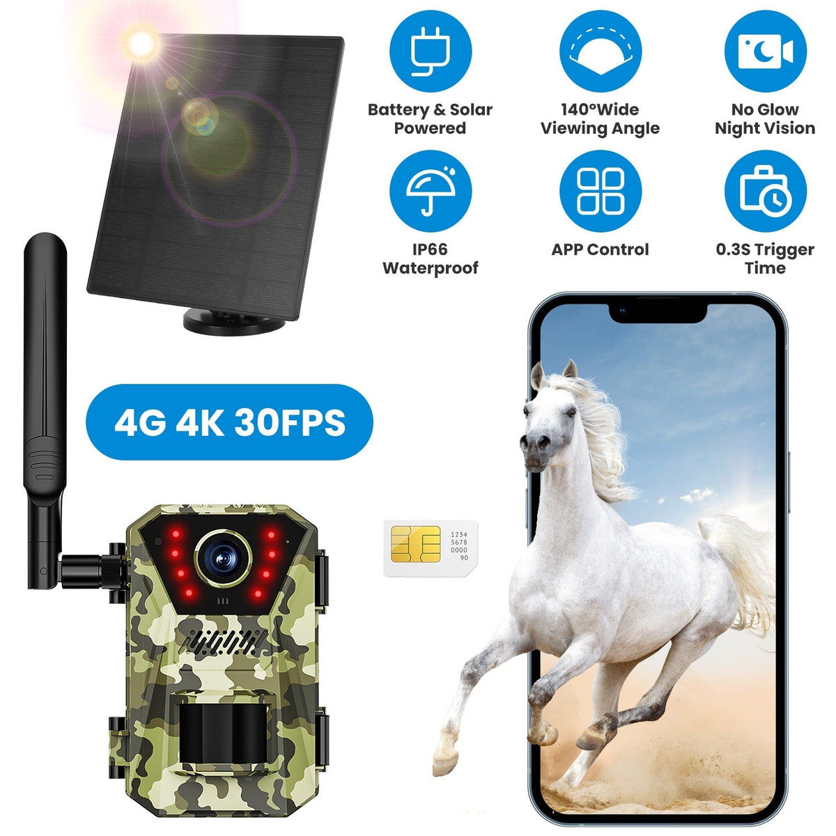 Cellular Trail Wildlife Camera with Solar Panel 4K Night Vision and Wireless Cell Connection