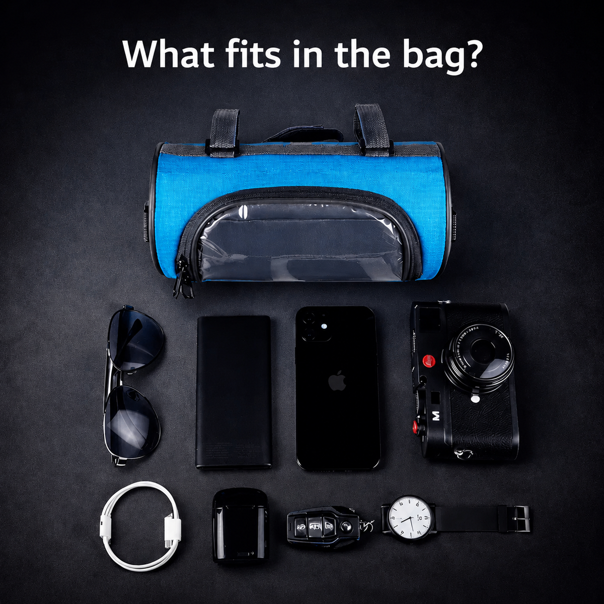 Bike Handlebar Storage Bag with Touchscreen Phone Compartment