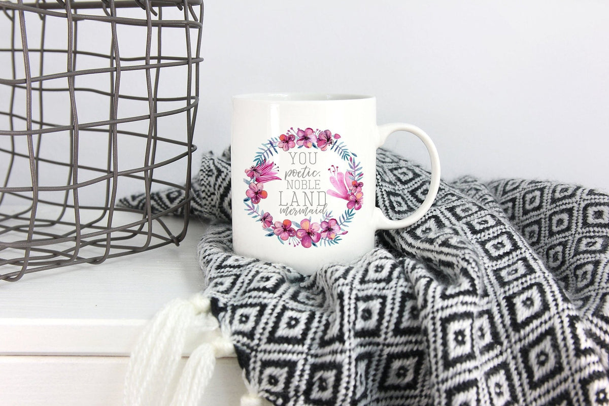 Ceramic Coffee Mug with Floral Wreath Design and Custom Cups Gift Set Reusable