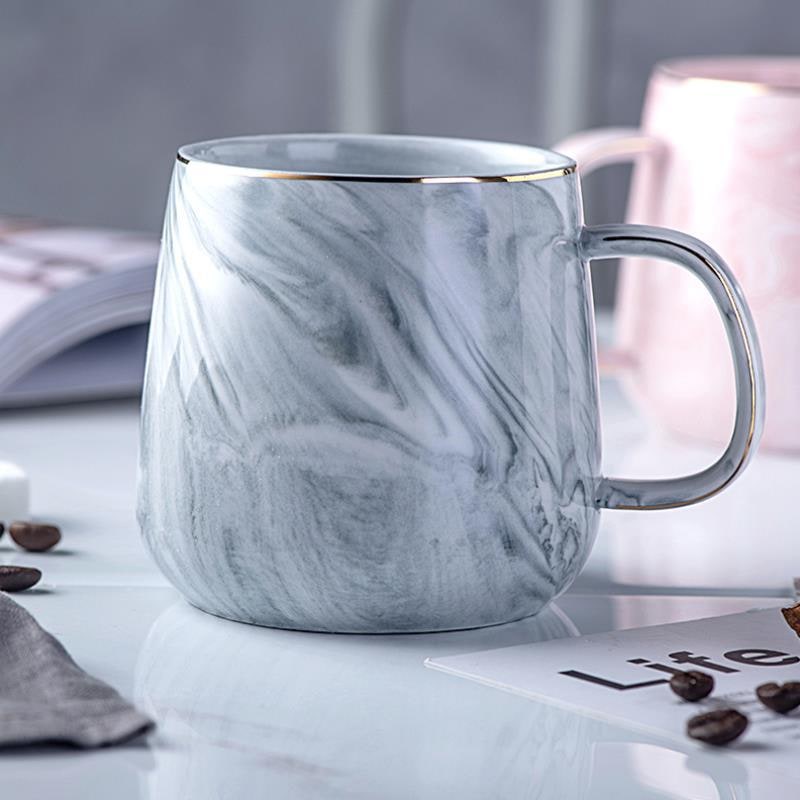 Ceramic Coffee Mug with Marble Pattern and Gold Trim 8 Oz Cups for Custom Drinkware