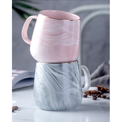 Ceramic Coffee Mug with Marble Pattern and Gold Trim 8 Oz Cups for Custom Drinkware