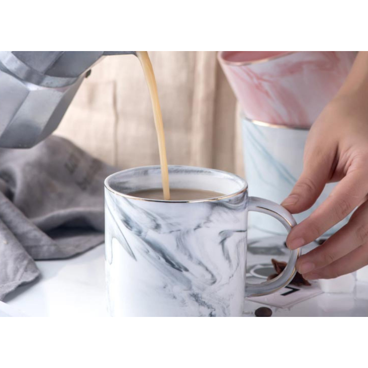 Ceramic Coffee Mug with Marble Pattern and Gold Trim 8 Oz Cups for Custom Drinkware