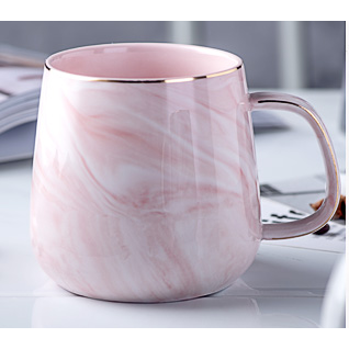Ceramic Coffee Mug with Marble Pattern and Gold Trim 8 Oz Cups for Custom Drinkware