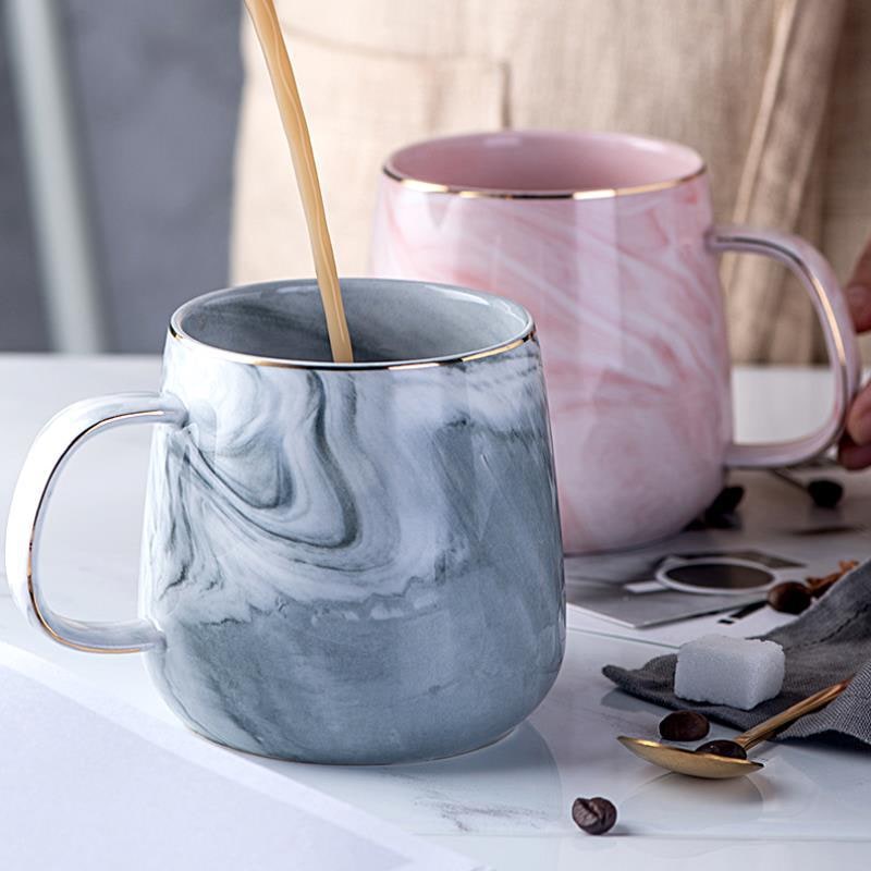 Ceramic Coffee Mug with Marble Pattern and Gold Trim 8 Oz Cups for Custom Drinkware