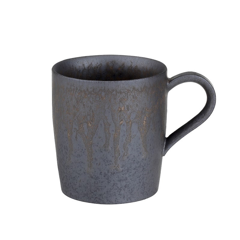 Ceramic Reusable Iced Coffee Cup with Saucer Handmade Stoneware Metallic Glaze Drip Finish