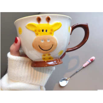 Ceramic Soup Mug with Stainless Steel Spoon Microwave Safe Pedestal Bowl Handle Travel