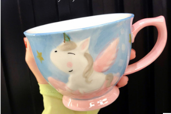 Ceramic Soup Mug with Stainless Steel Spoon Microwave Safe Pedestal Bowl Handle Travel