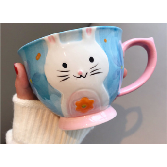 Ceramic Soup Mug with Stainless Steel Spoon Microwave Safe Pedestal Bowl Handle Travel