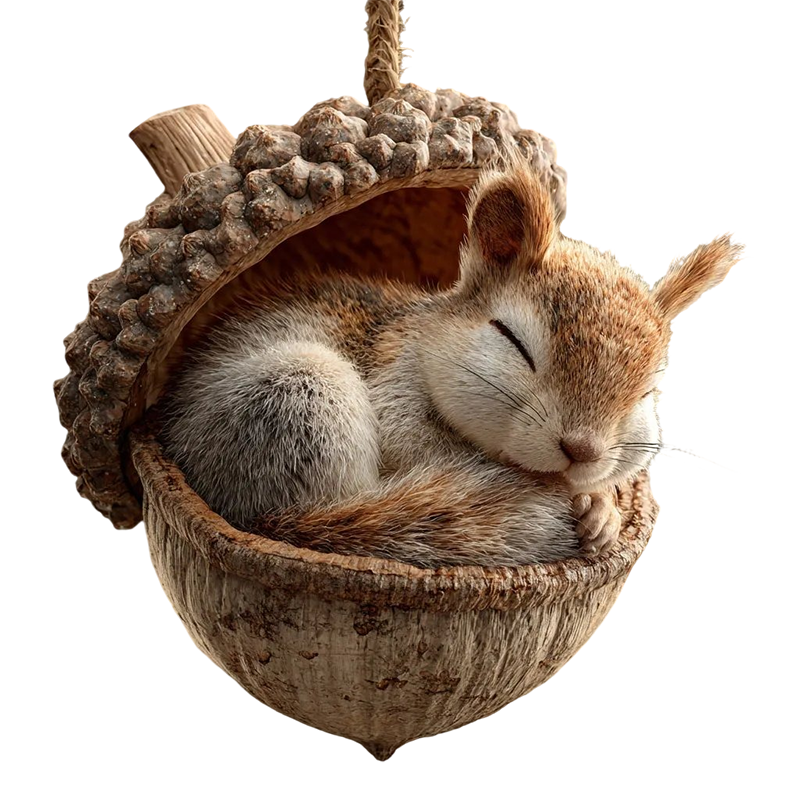 Christmas Ornament Woodland Animal Resin Acorn LED Sleeping Figurine Gift
