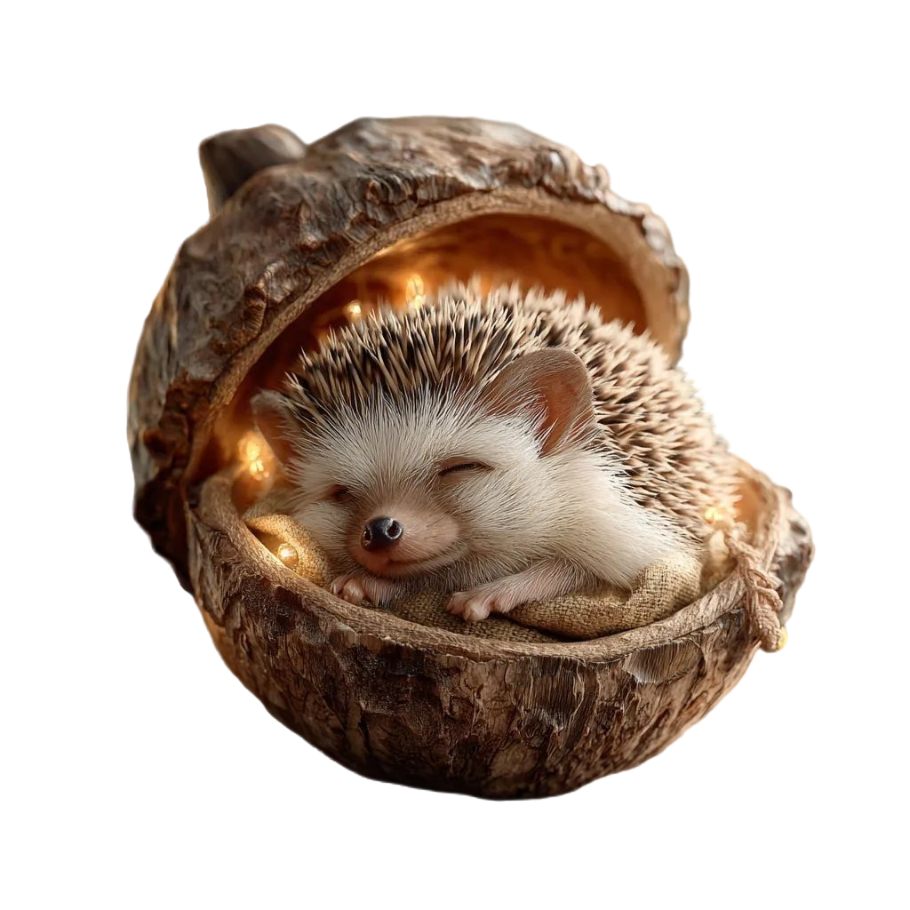 Christmas Ornament Woodland Animal Resin Acorn LED Sleeping Figurine Gift