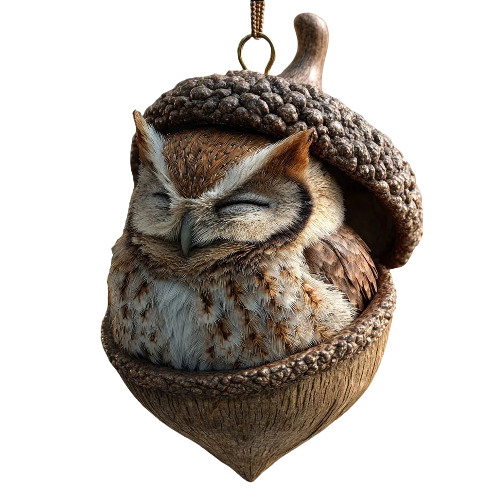 Christmas Ornament Woodland Animal Resin Acorn LED Sleeping Figurine Gift