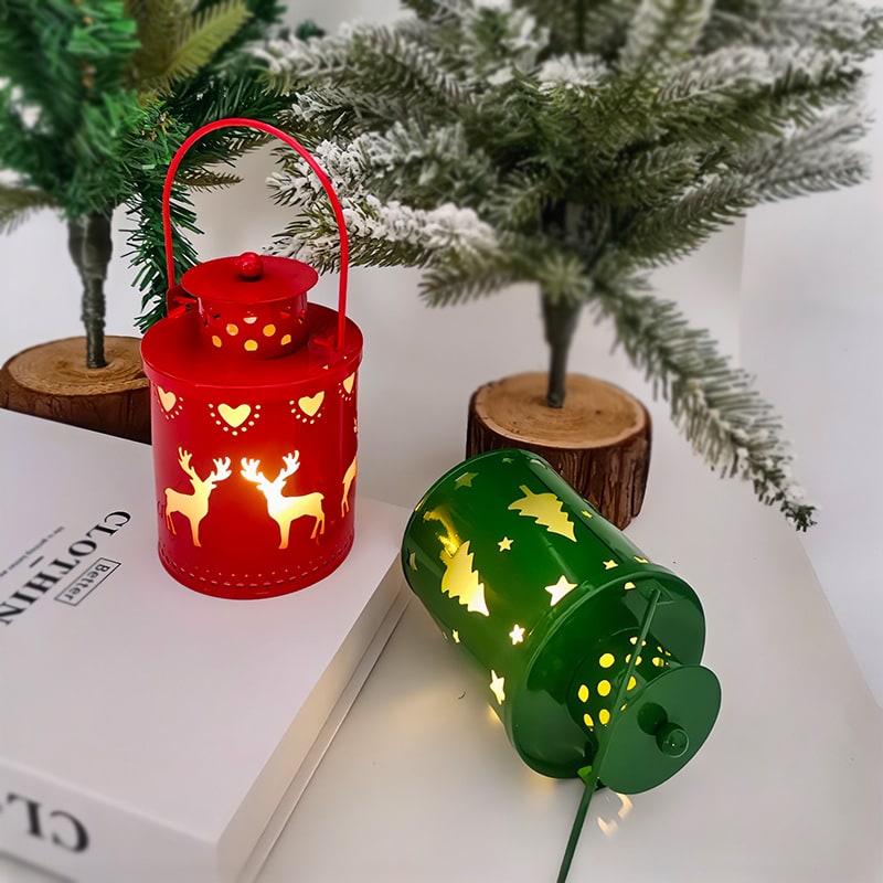 Christmas Tree with Lights LED Lantern Metal Cutout Tabletop Decoration