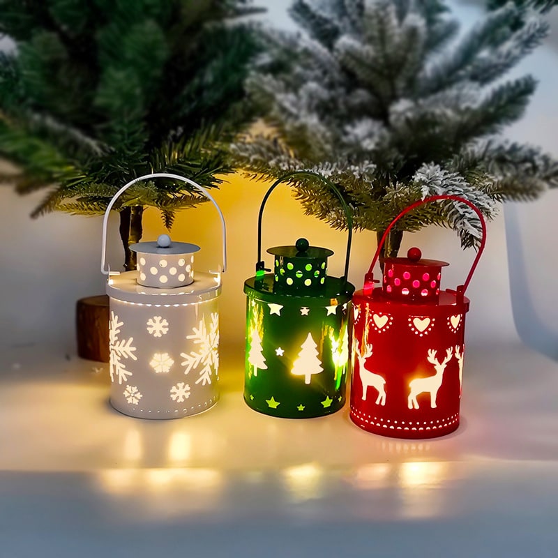 Christmas Tree with Lights LED Lantern Metal Cutout Tabletop Decoration