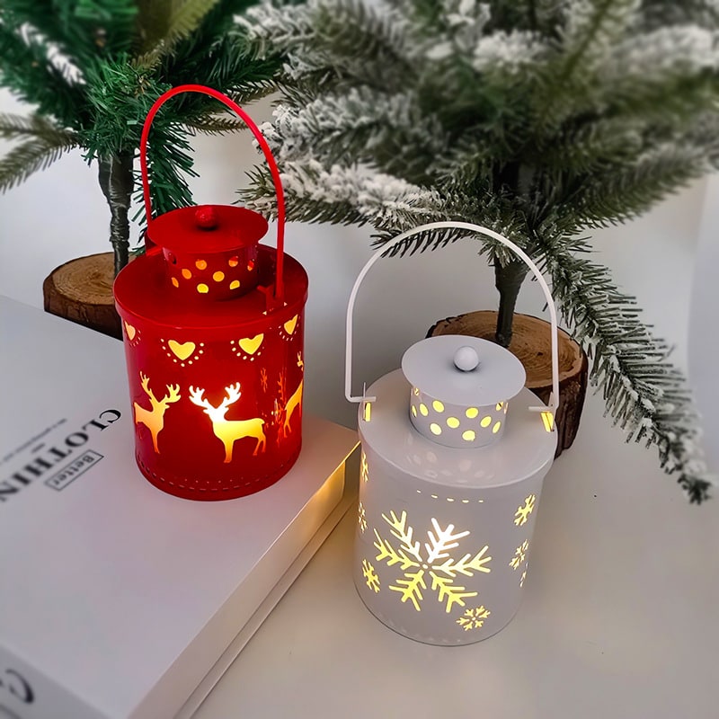 Christmas Tree with Lights LED Lantern Metal Cutout Tabletop Decoration