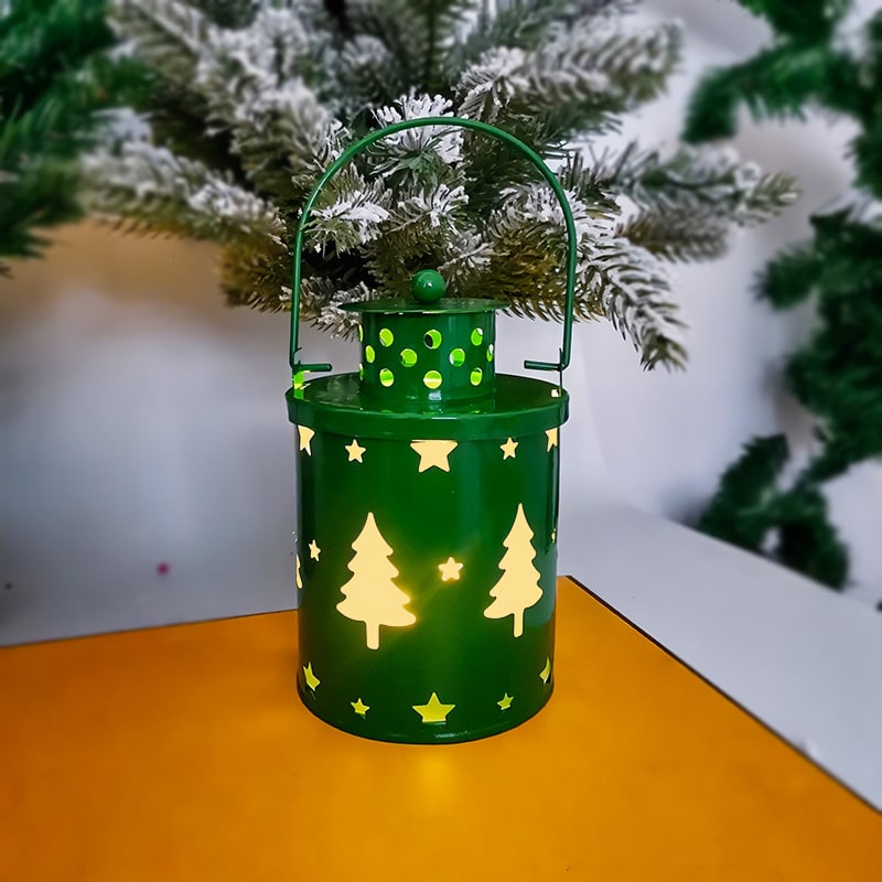 Christmas Tree with Lights LED Lantern Metal Cutout Tabletop Decoration