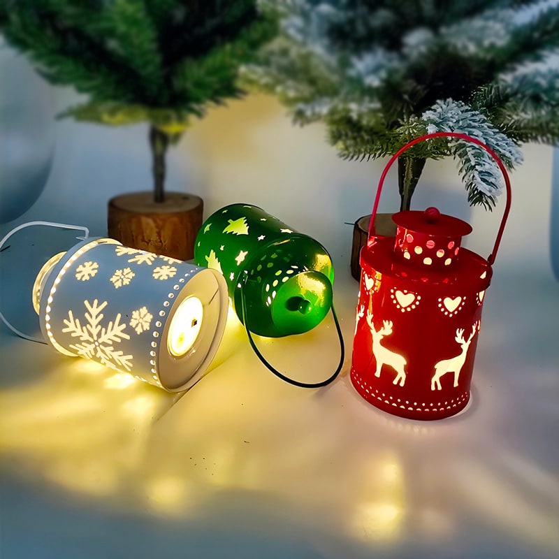 Christmas Tree with Lights LED Lantern Metal Cutout Tabletop Decoration