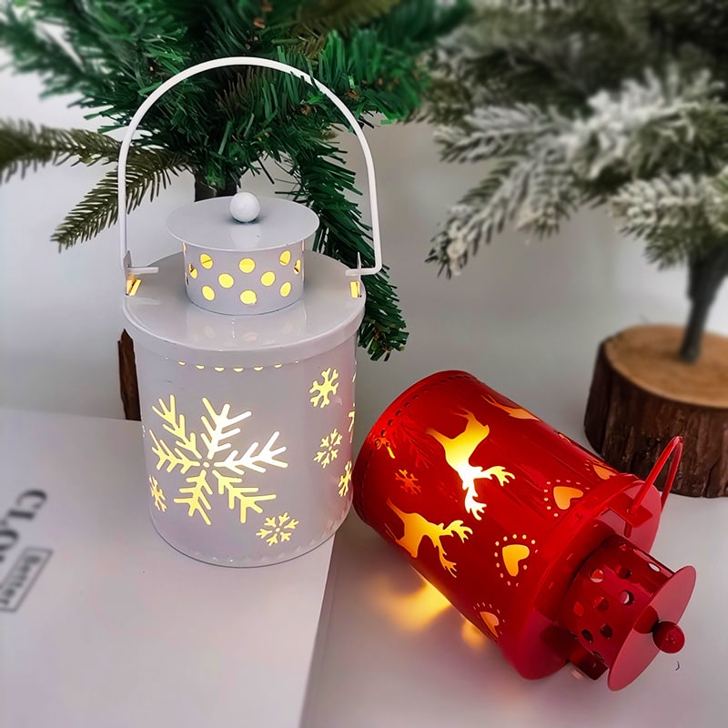 Christmas Tree with Lights LED Lantern Metal Cutout Tabletop Decoration