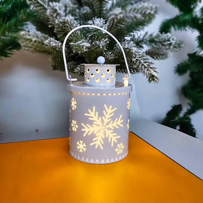 Christmas Tree with Lights LED Lantern Metal Cutout Tabletop Decoration