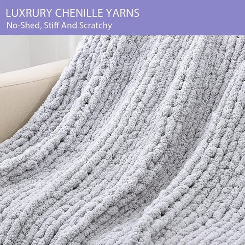 Chunky Knit Throw Blanket with Cozy Chenille Yarn and Oversized Loop Stitches Faux Fur