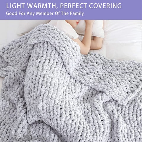 Chunky Knit Throw Blanket with Cozy Chenille Yarn and Oversized Loop Stitches Faux Fur