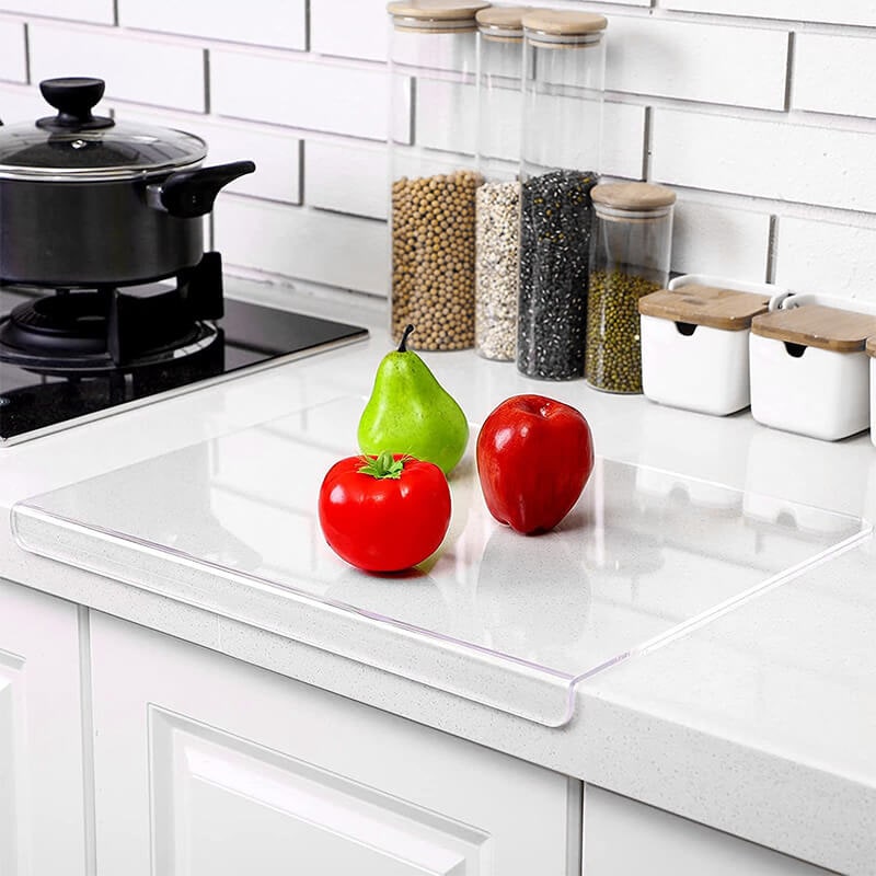 Clear Acrylic Plastic Cutting Board with Non-Slip Feet and Counter Lip Edge Protector