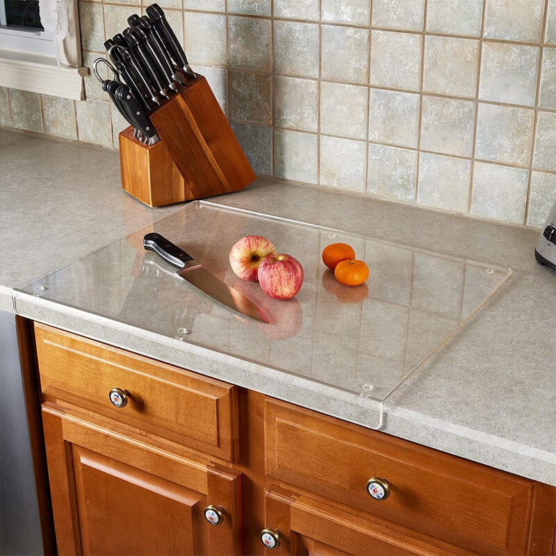 Clear Acrylic Plastic Cutting Board with Non-Slip Feet and Counter Lip Edge Protector
