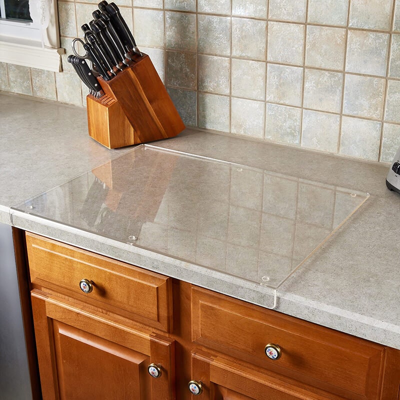 Clear Acrylic Plastic Cutting Board with Non-Slip Feet and Counter Lip Edge Protector