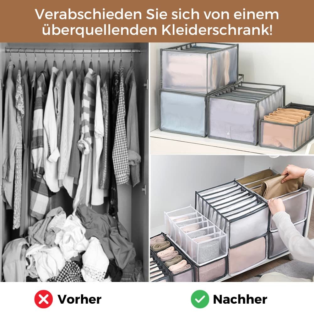 Clothes Drawer Organizer with Closet Shelf Dividers and Mesh Compartments for Folded