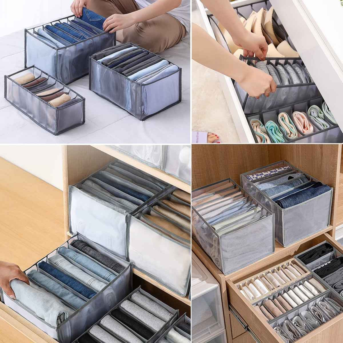 Clothes Drawer Organizer with Closet Shelf Dividers and Mesh Compartments for Folded