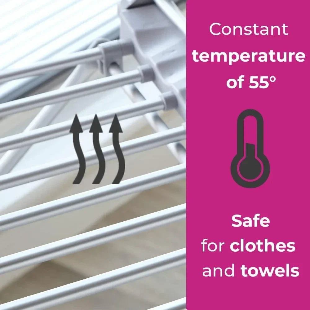 Heated Electric Clothes Drying Rack with Folding Wings and Aluminum Frame