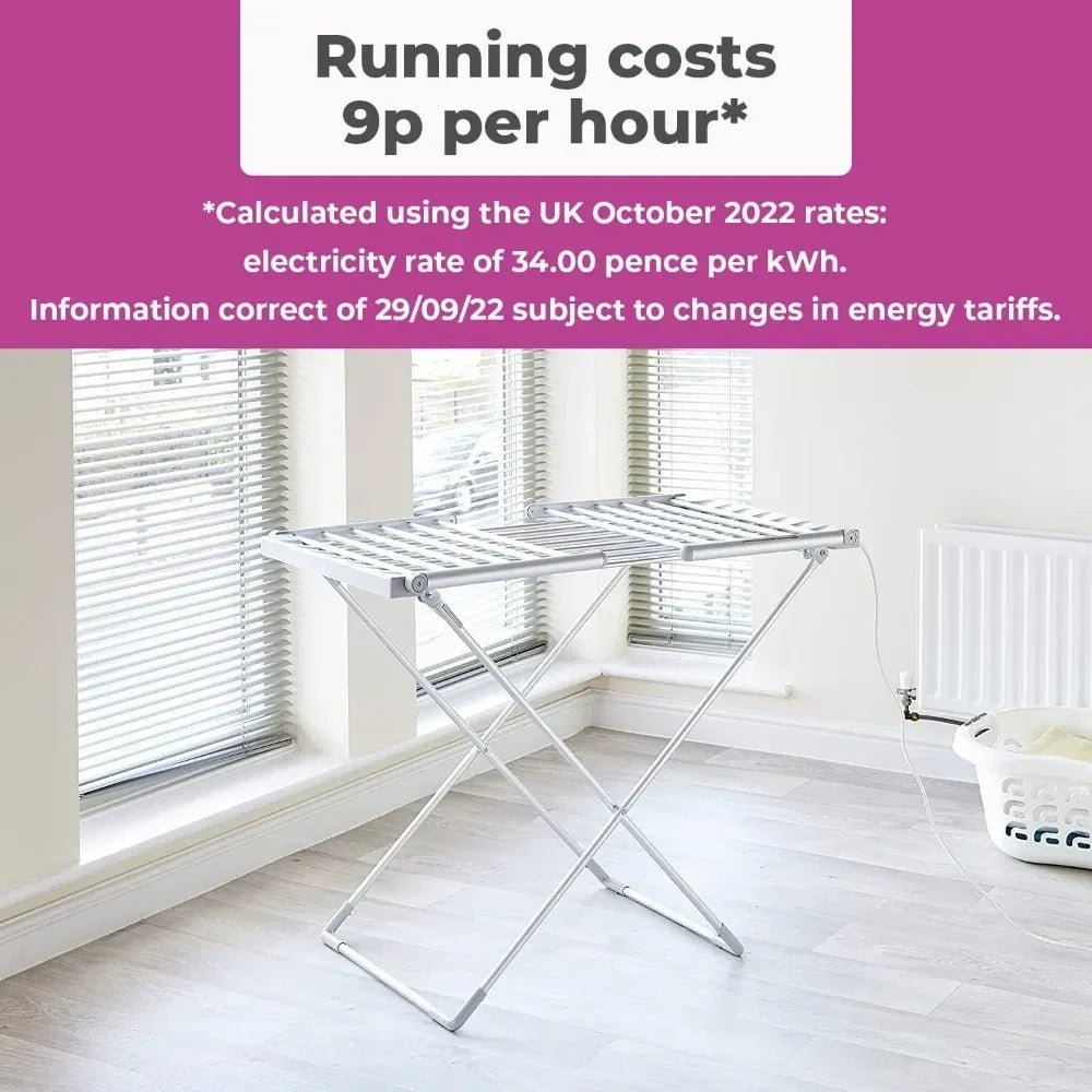 Heated Electric Clothes Drying Rack with Folding Wings and Aluminum Frame