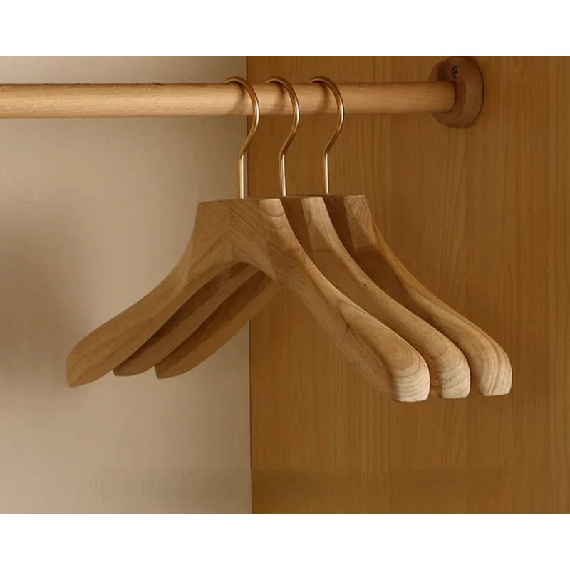 Clothes Hangers Wooden Coat Suit Wide Shoulder Non Slip Metal Clips Camphor Wood