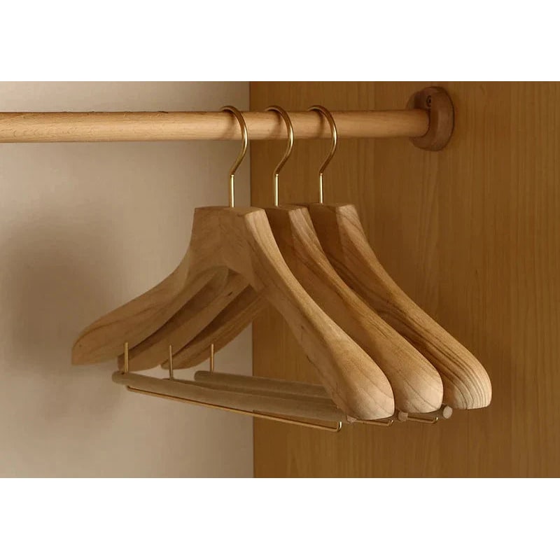 Clothes Hangers Wooden Coat Suit Wide Shoulder Non Slip Metal Clips Camphor Wood