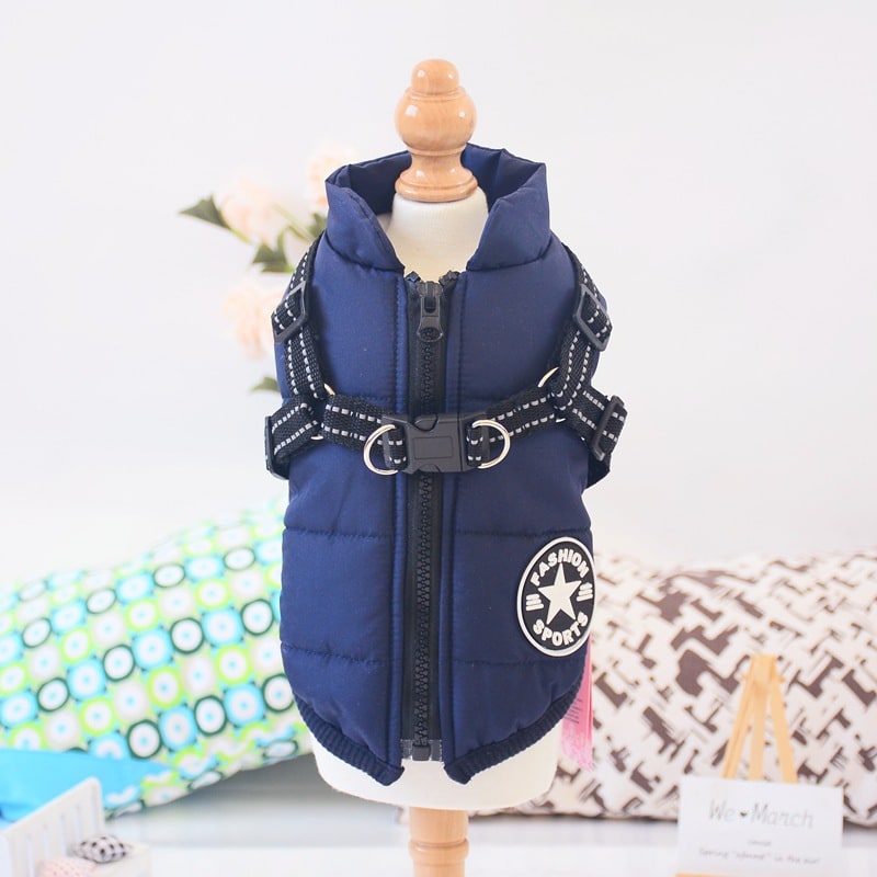 Cold Weather Dog Jacket with Harness Waterproof Padded Puffer Coat for Winter
