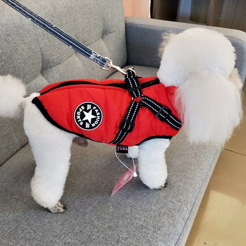 Cold Weather Dog Jacket with Harness Waterproof Padded Puffer Coat for Winter