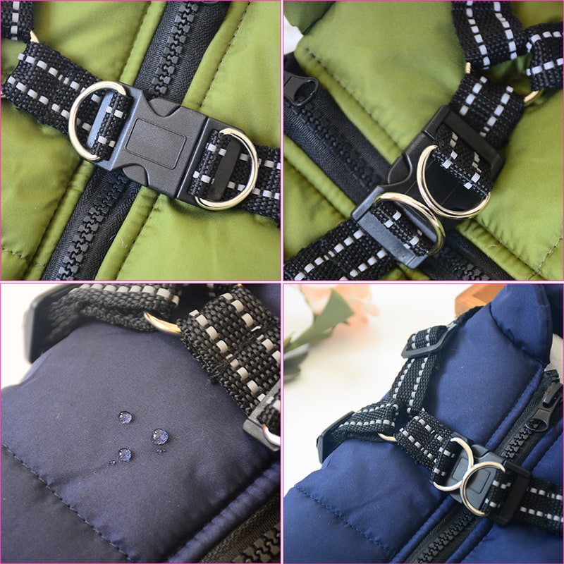Cold Weather Dog Jacket with Harness Waterproof Padded Puffer Coat for Winter