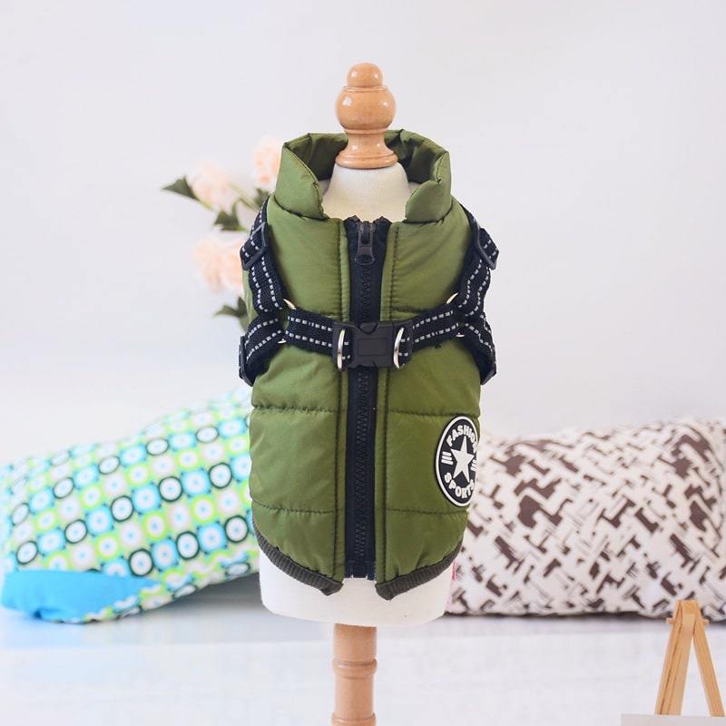 Cold Weather Dog Jacket with Harness Waterproof Padded Puffer Coat for Winter