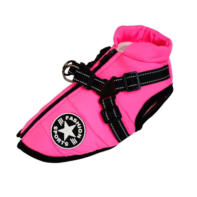 Cold Weather Dog Jacket with Harness Waterproof Padded Puffer Coat for Winter