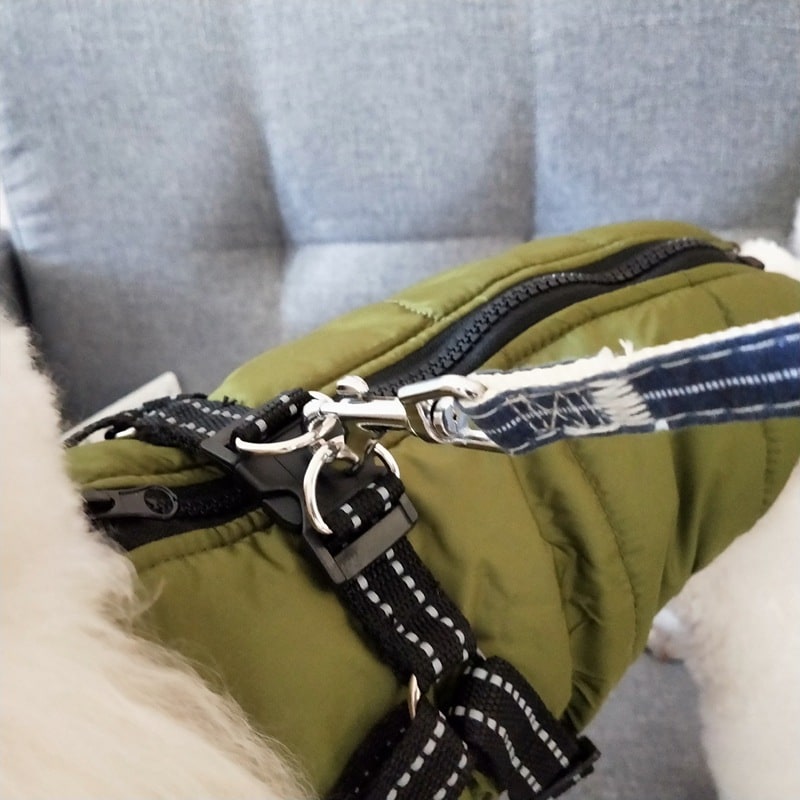 Cold Weather Dog Jacket with Harness Waterproof Padded Puffer Coat for Winter