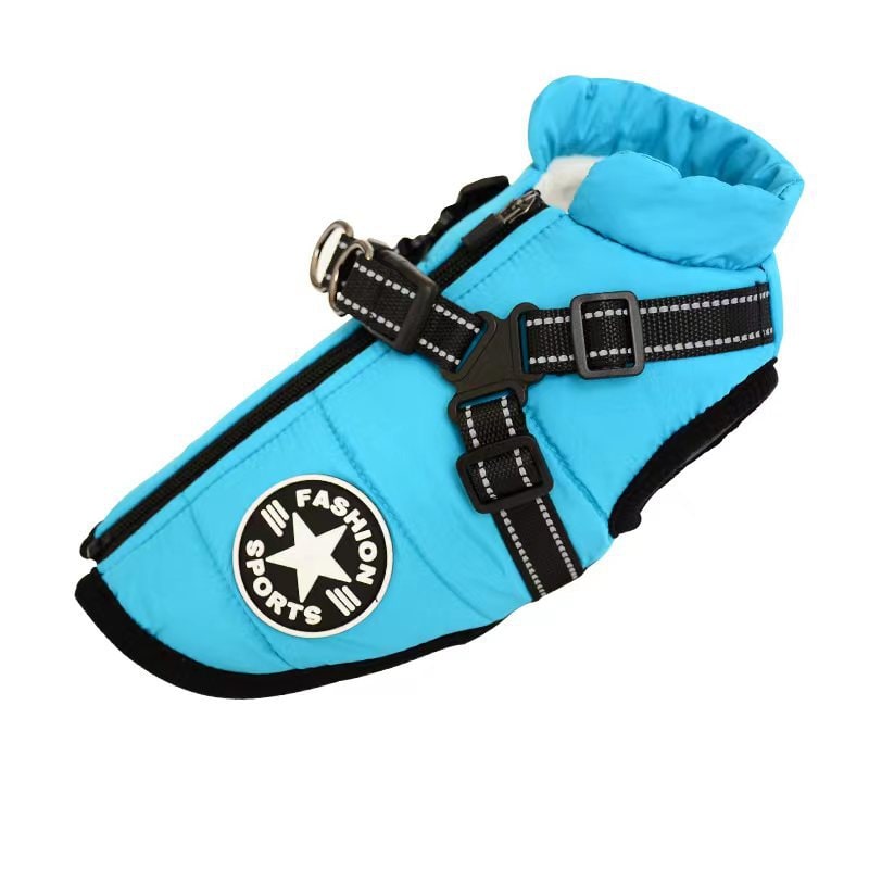 Cold Weather Dog Jacket with Harness Waterproof Padded Puffer Coat for Winter