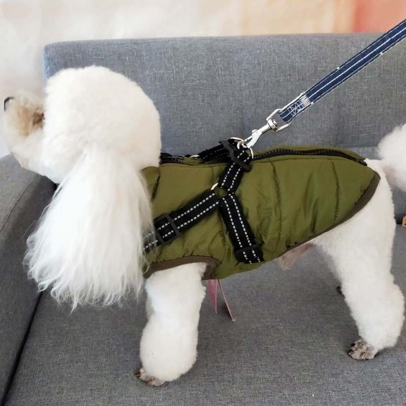 Cold Weather Dog Jacket with Harness Waterproof Padded Puffer Coat for Winter