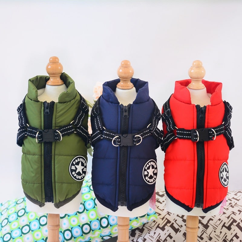 Cold Weather Dog Jacket with Harness Waterproof Padded Puffer Coat for Winter