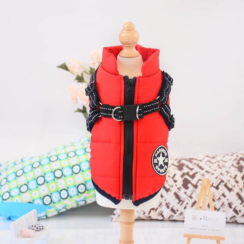 Cold Weather Dog Jacket with Harness Waterproof Padded Puffer Coat for Winter