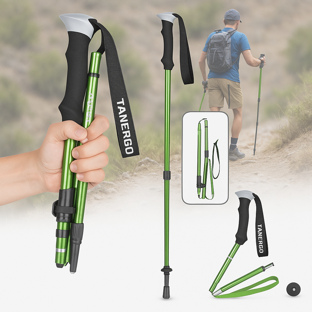 Collapsible Trekking Poles with Adjustable Walking and Lightweight Folding Design