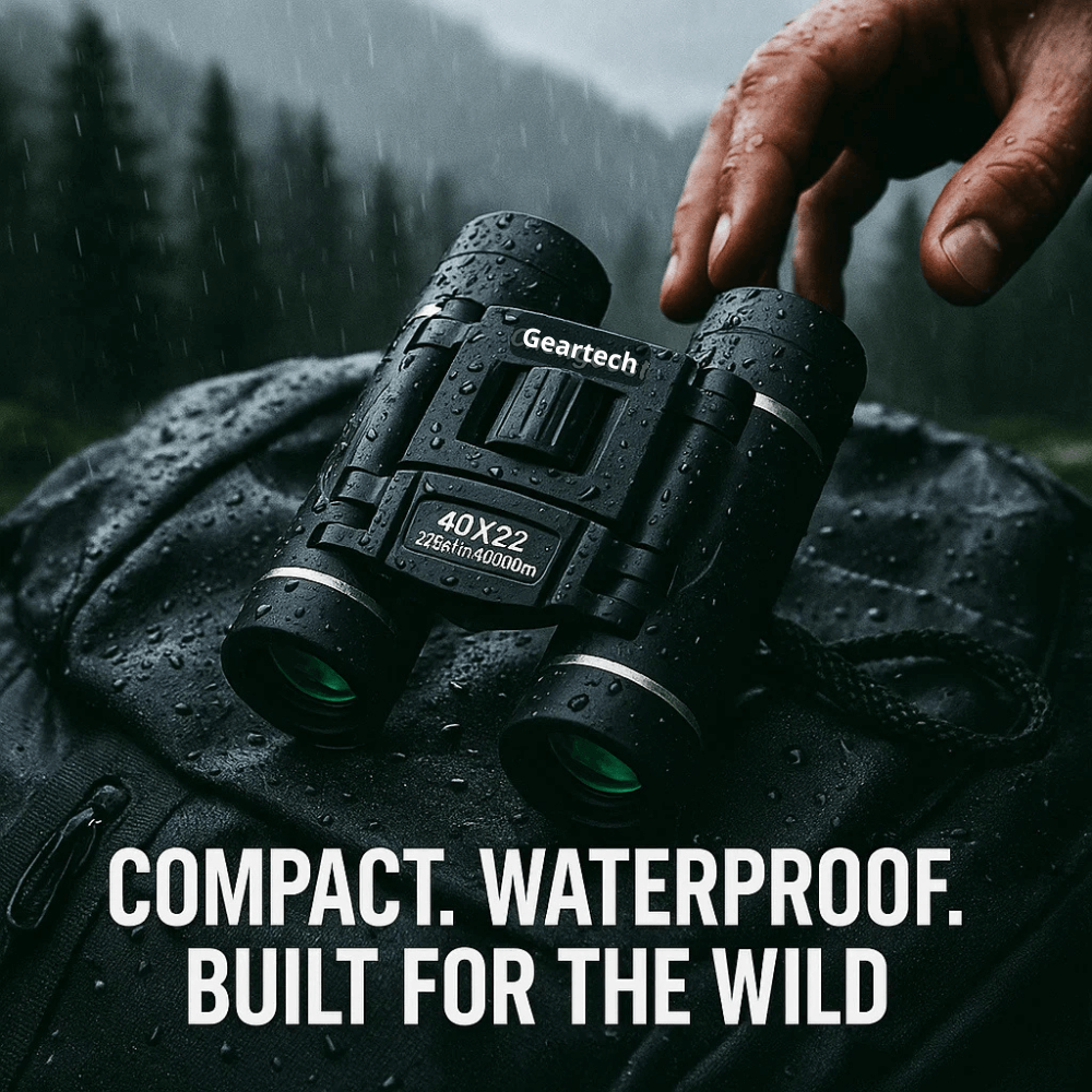 Compact Water Resistant Binoculars with Folding Design and Central Focus Wheel Military