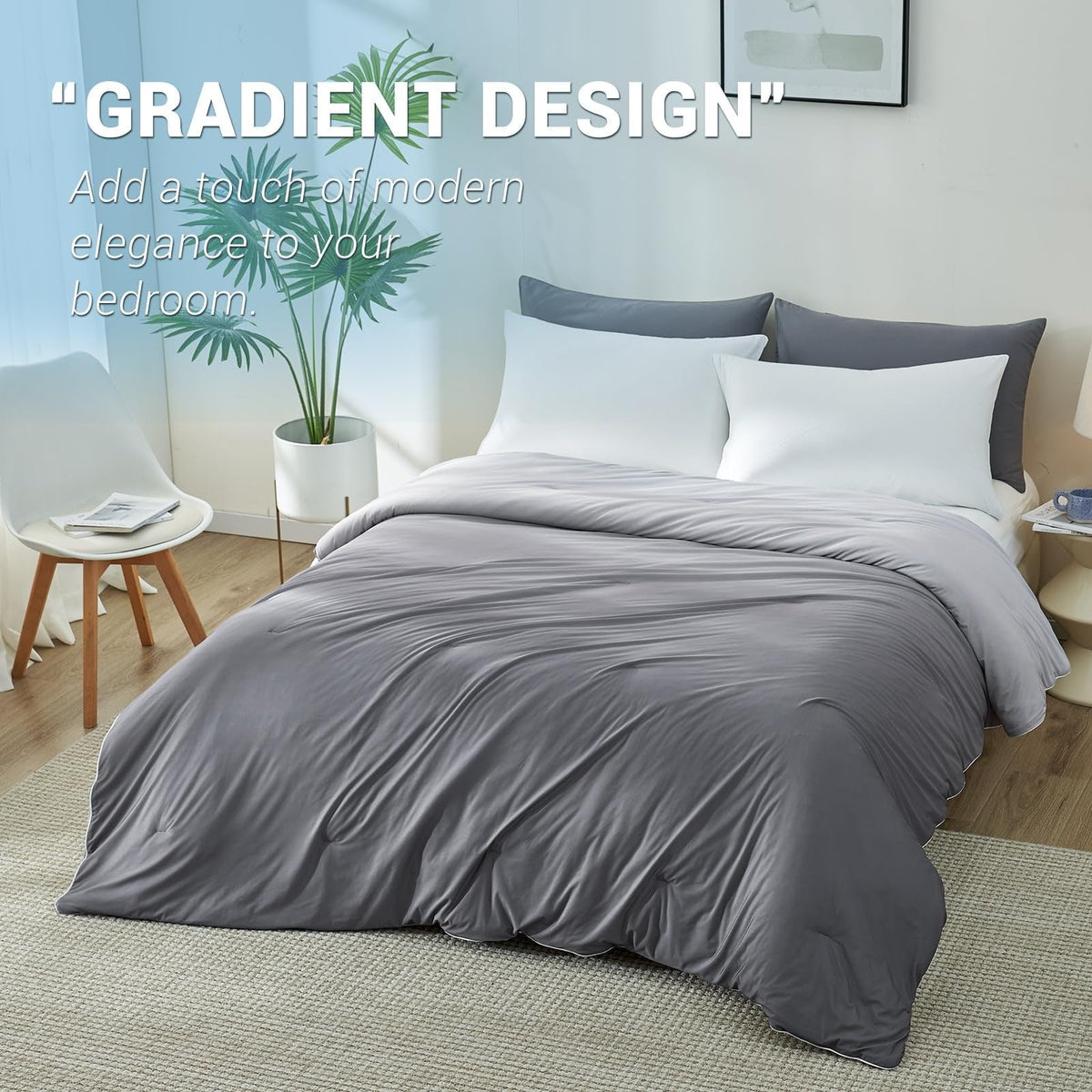 Cooling Comforter Blanket Bedding with Lightweight Breathable Quilted Grey Design