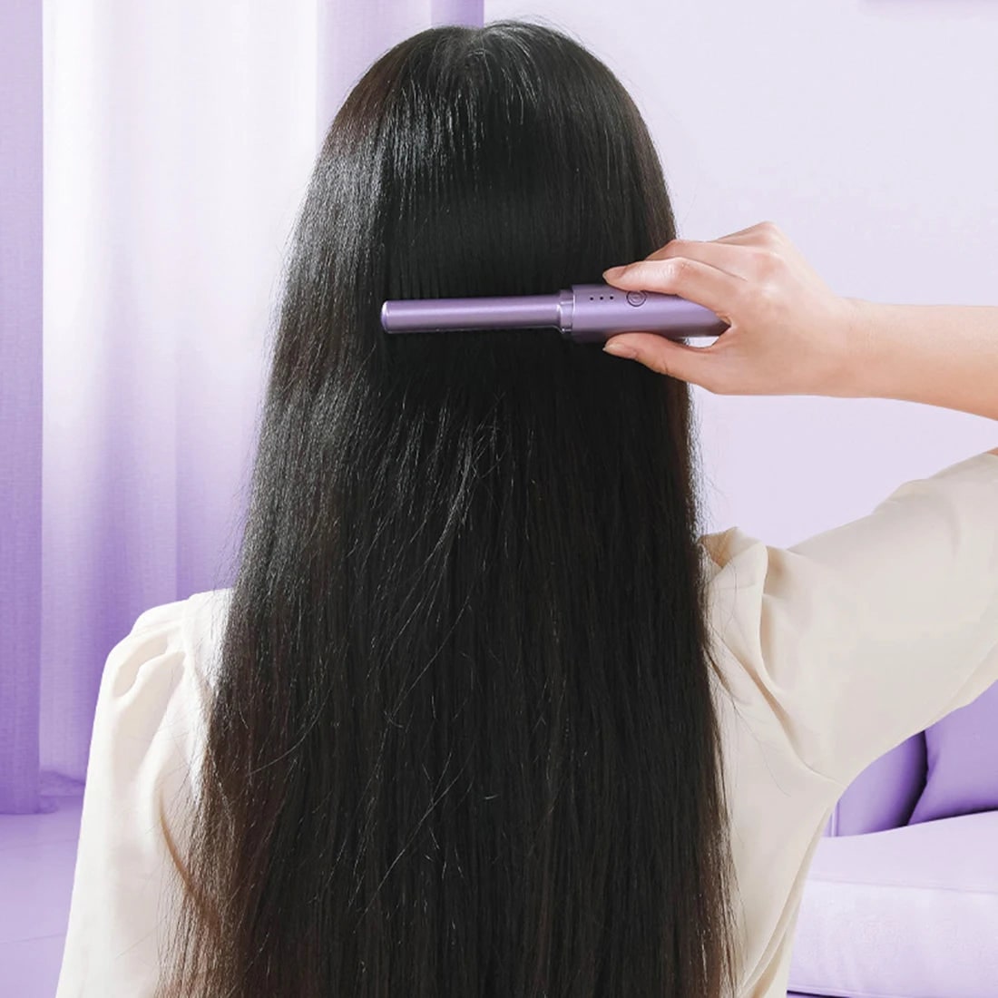 Cordless Hair Straightener Brush with Ceramic Heating Comb and Protective Cap